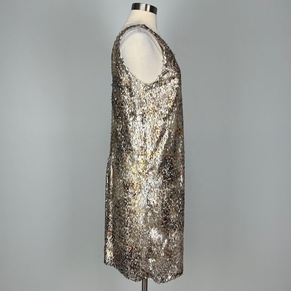 Josie Natori Womens Metallic Sequin Sleeveless V Neck Cocktail Dress size 10 - Picture 6 of 13